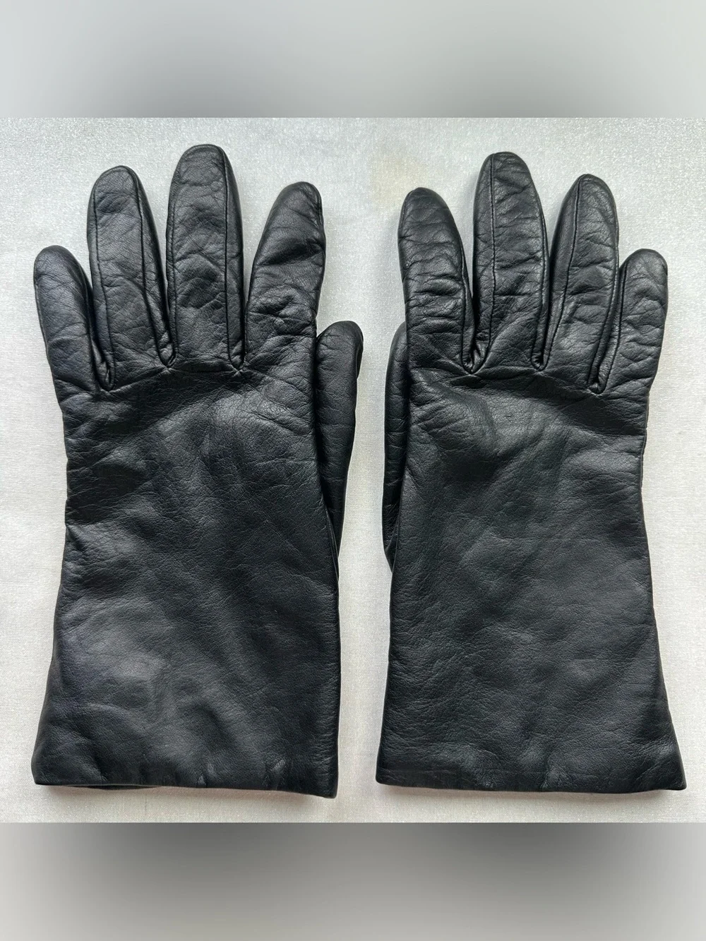 Vintage 90s Fownes Black Genuine Leather Gloves 100% Cashmere Lining  Womens 7.5